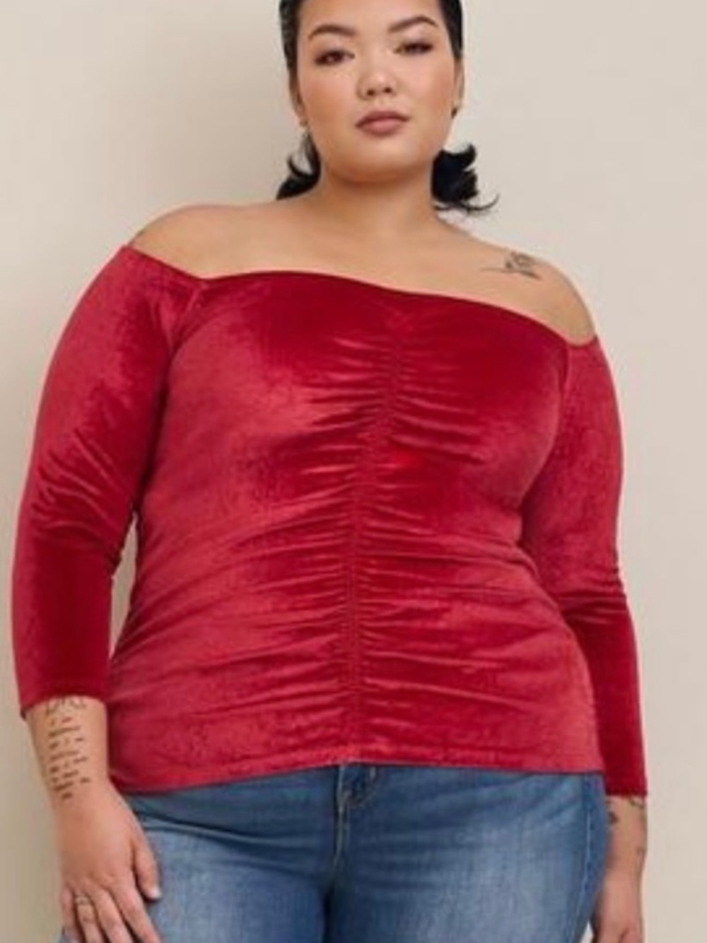 NWT Torrid Stretch Velvet Shirred Front Off The Shoulder Top